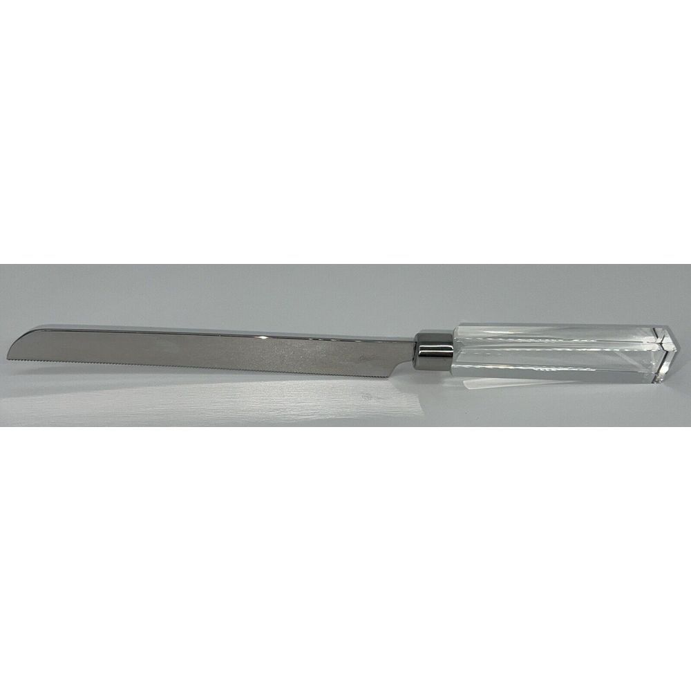 OLEG CASSINI CRYSTAL CAKE KNIFE SIGNED - STAINLESS STEEL Stunning !‎